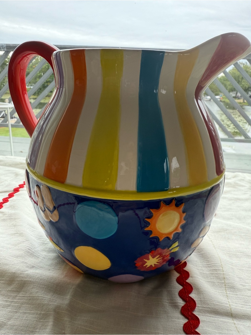 Colorful Striped Kids Pitcher with Polka Dots - Multi Color pre-owned with gift